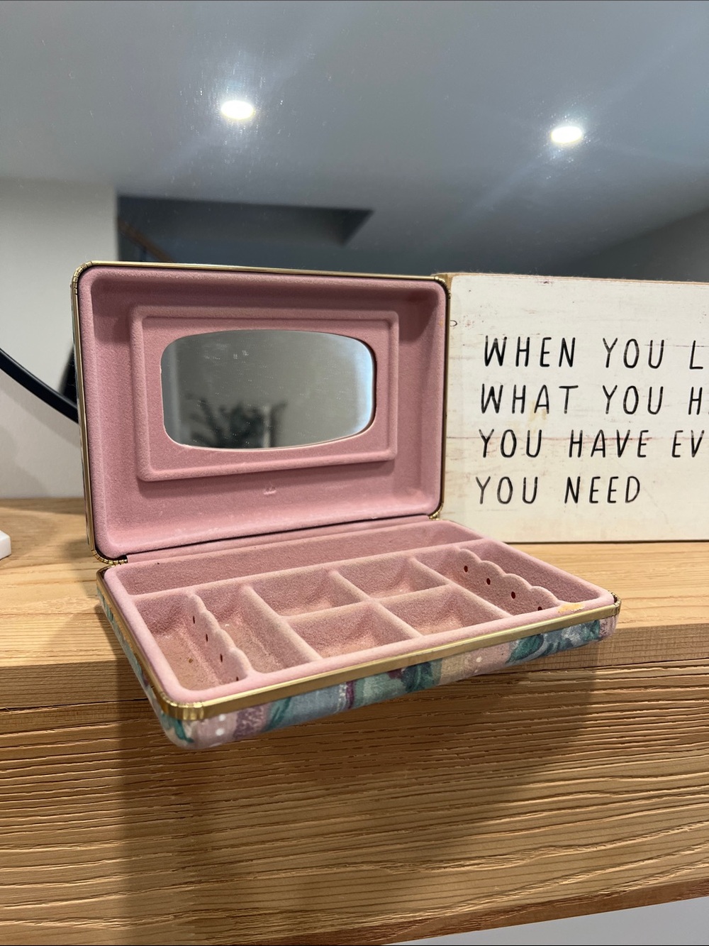 Vintage Pink Travel Jewelry Organizer with Floral Trim